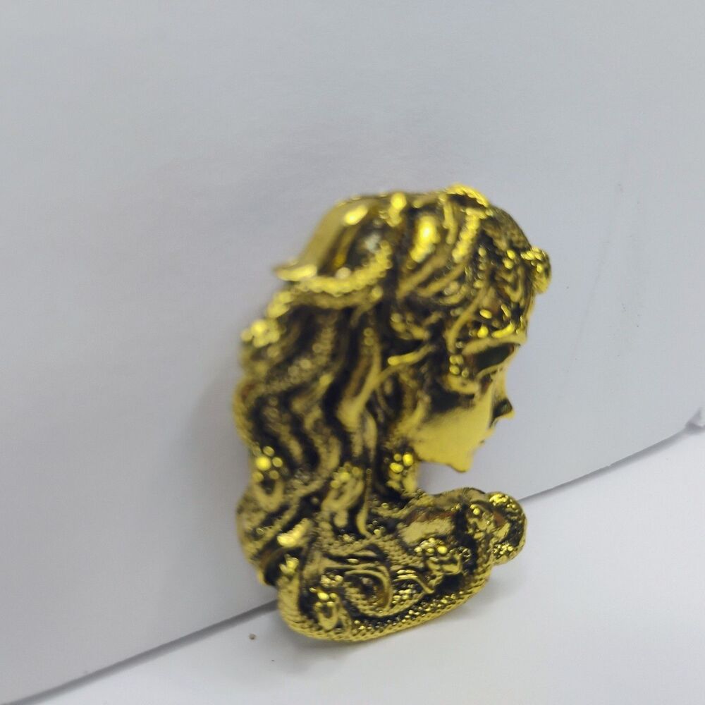 Golden Medusa Brooch Greek Mythology Snake Woman Pin & Pendant Necklace Charm - Picture 2 of 8